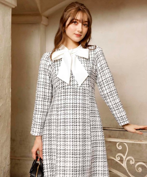 「SWINGLE」 7分袖ワンピース MEDIUM ブラック系その他 レディース_画像2