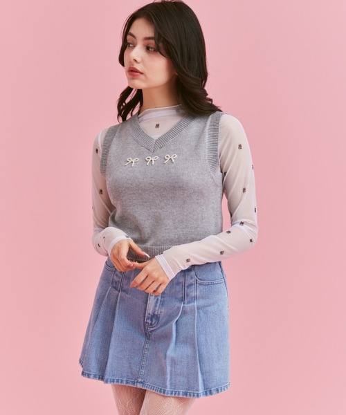 「JUST A NOON」 ニットベスト FREE グレー レディース_画像6
