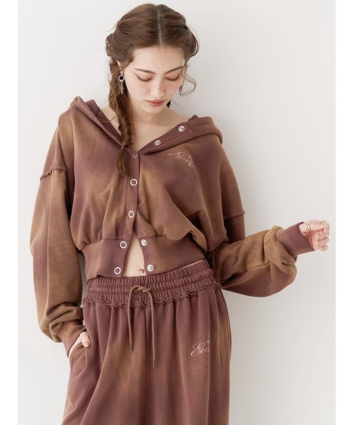 パーカー パウダースウェットウラケショートフーディー「セットアップ着用可能」 春服 レディース