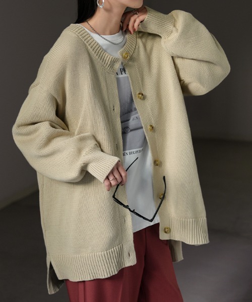 HUG.U（ハグユー） カーディガン 綿100% ざっくりニットカーディガン