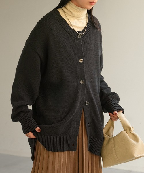 homspun 厚手ニットカーディガン\ざっくり編み コットンカーディガン KOBE LETTUCE（神戸レタス） カーディガン ざっくり編みゆったりニット