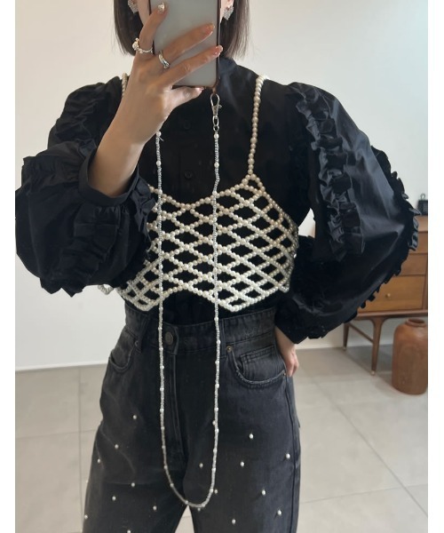 「Re:EDIT」 長袖ブラウス MEDIUM ブラック レディース_画像6