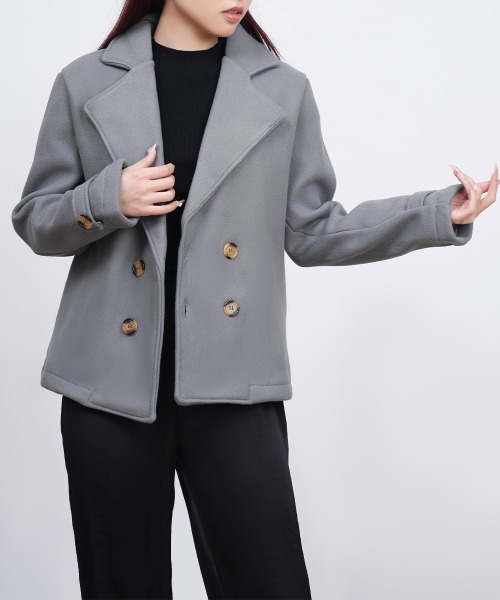 e.n. ベージュ ダブルブレスト ピーコート　ミドル丈　ウール100% NATURAL BEAUTY BASIC（ナチュラルビューティーベーシック