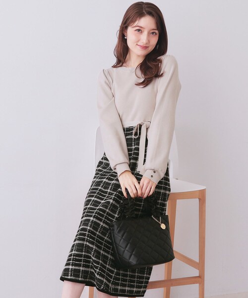 index（インデックス） ワンピース チェックラメジャカードニット
