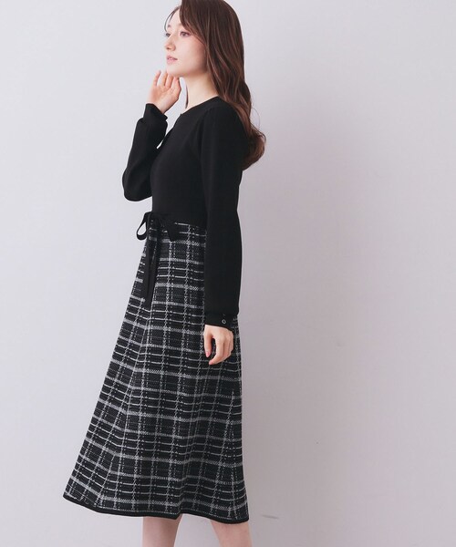 index（インデックス） ワンピース チェックラメジャカードニット