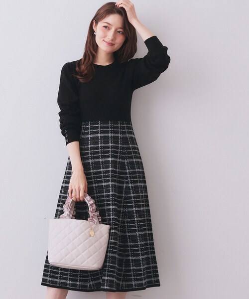 index（インデックス） ワンピース チェックラメジャカードニット