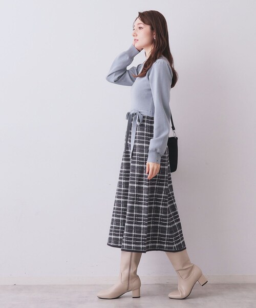 ブルーレーベルクレストブリッジ☆チェックジャカードニットワンピース