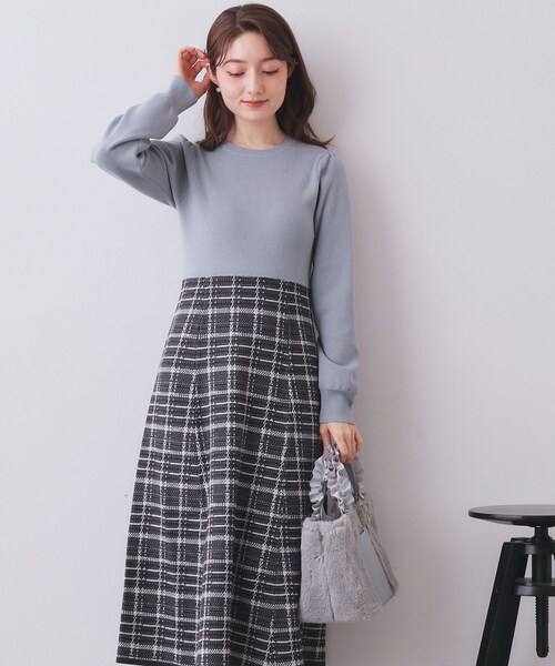 index（インデックス） ワンピース チェックラメジャカードニット