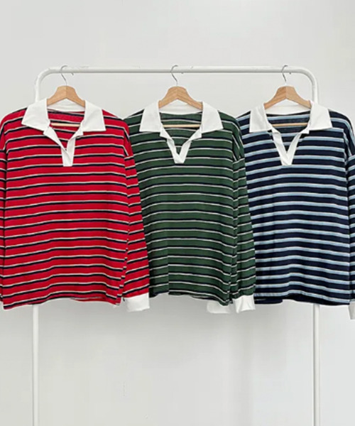 25AW 最新6 ROKU コットン ボーダー ラガー トップス シャツ ポロ 6（ロク）の「＜6(ROKU)＞コットン ボーダー ラガー（Tシャツ