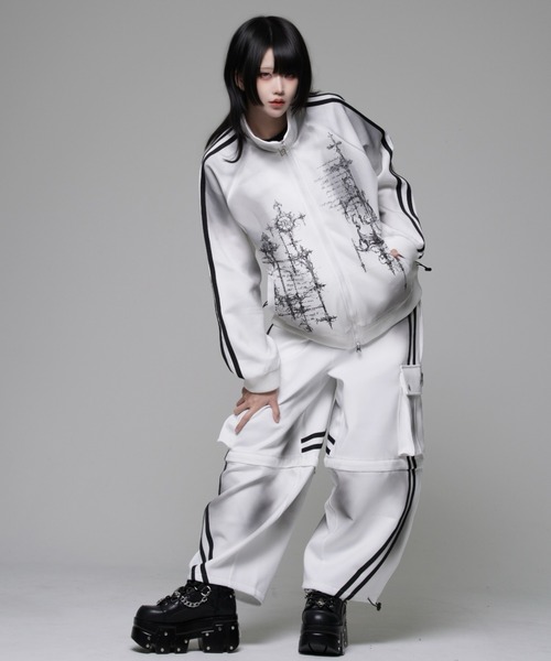 REFLEM レフレム サイドボタン ワイドジャージパンツ ホワイト REFLEM（レフレム） ワイドパンツ パンツ 「REFLEM/レフレム」顔料加工