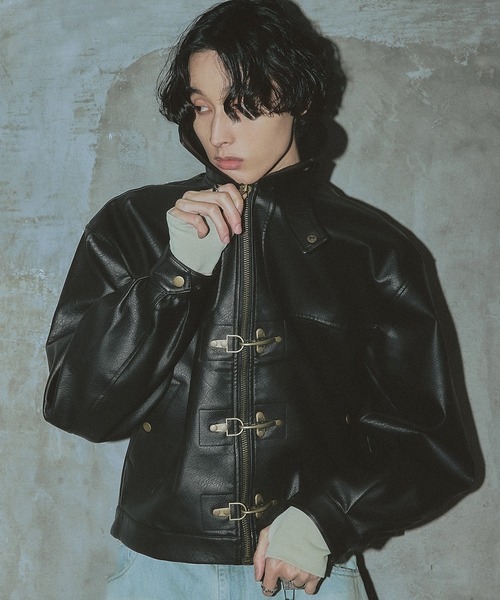 ALUDE SELECT ファイヤーマン レザージャケット ブラック 短丈 ALUDE SELECT】black short jacket | 【ALUDE】韓国メンズファッション