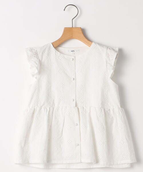 ブラウス シャツ SHIPS KIDS:140〜150cm / レース エンブロイダリー ペプラム ブラウス キッズ 子供服 女の子の画像