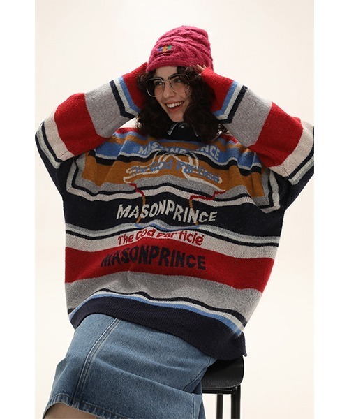「MASONPRINCE」 長袖ニット L ネイビー メンズ