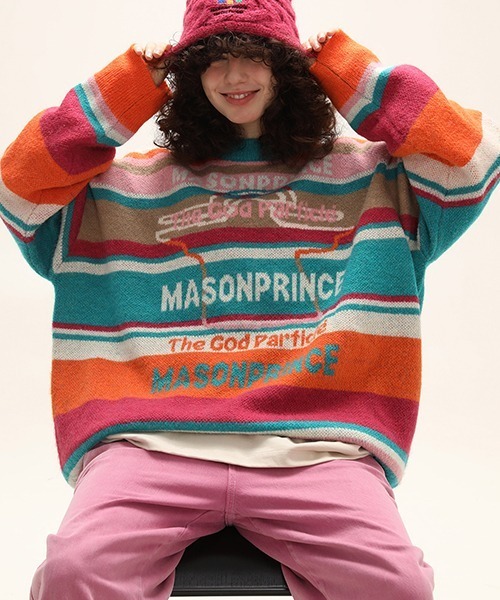 「MASONPRINCE」 長袖ニット L ネイビー メンズの画像