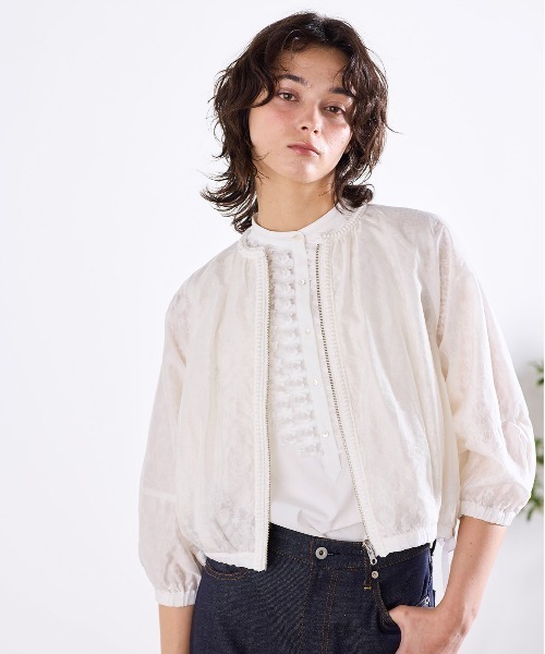 ブルゾン アウター reversible sheer lace blouson レディースの画像