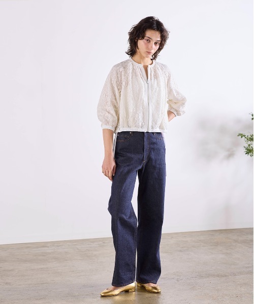 ブルゾン アウター reversible sheer lace blouson レディースの画像