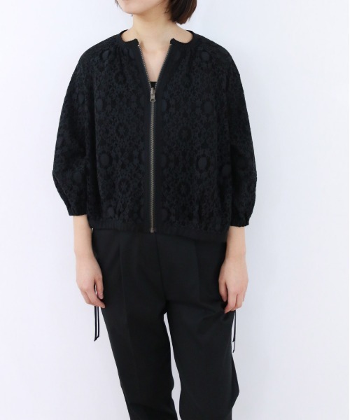 ブルゾン アウター reversible sheer lace blouson レディースの画像
