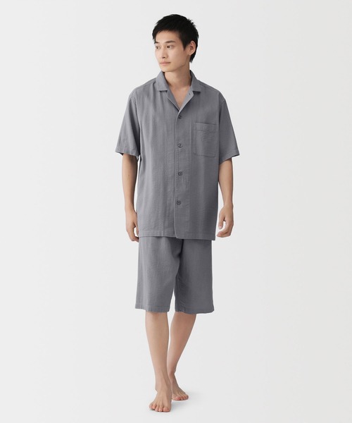 【新品未使用　半袖Mサイズパジャマ】 無印良品（MUJI） パジャマ 紳士 透かし サッカー織り 半袖パジャマ