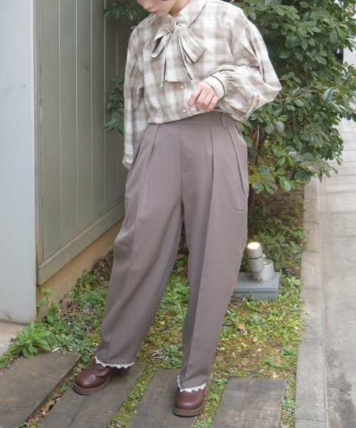 axes femme（アクシーズ ファム） パンツ 裾レースストレートパンツ