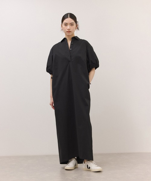 シャツワンピース ハーフスリーブタフタワンピースの画像