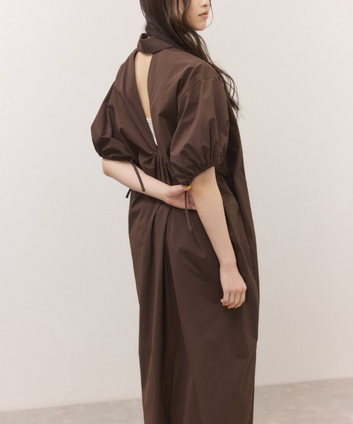 シャツワンピース ハーフスリーブタフタワンピースの画像