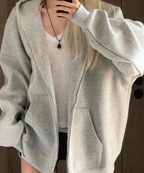 「cammie」 ジップアップパーカー L ライトグレー レディース_画像5