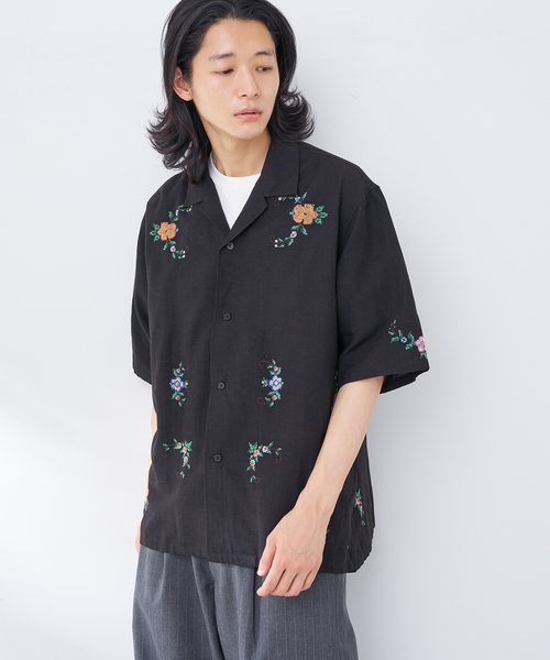 B.C STOCK（ベーセーストック） シャツ 半袖 インドクロスステッチ