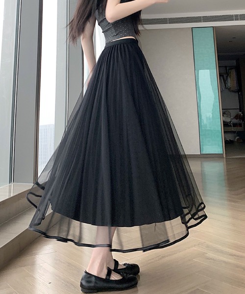 2ly2 ロング スカート チュールプリーツロングスカート フレア