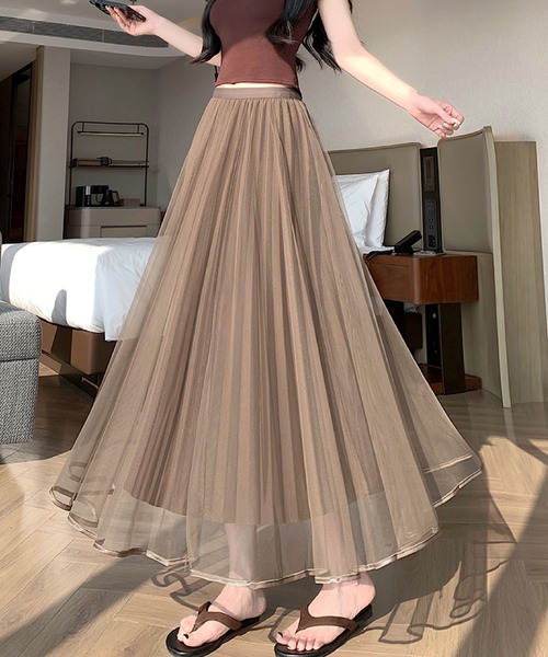 2ly2 ロング スカート チュールプリーツロングスカート フレア
