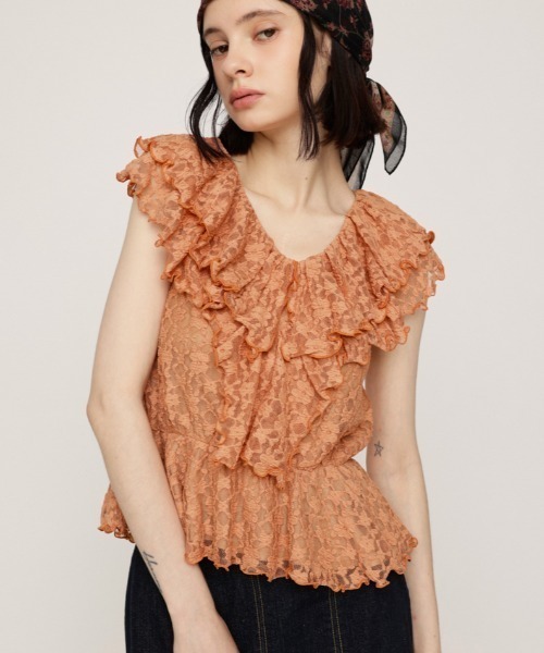 SLY（スライ） ブラウス シャツ CUT LACE FRILL TOPS カットレース 