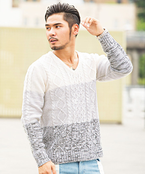 Vicci（ビッチ） セーター ニット 「vicci/ヴィッチ」ケーブル編みV