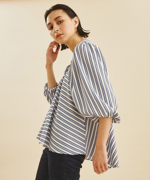 tシャツ リネンタッチストライプトップ レディース