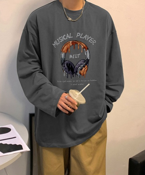 MGV tシャツ ストリートフロントデザインロングTシャツ メンズ