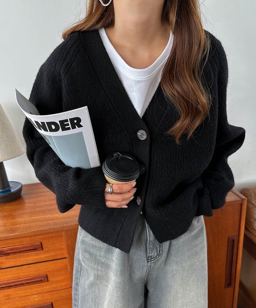 andme（アンドミー） カーディガン 片畦編み長袖ニットカーディガン