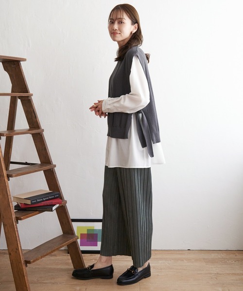 ikka ベスト ジレ サイドリボンニットベスト レディース