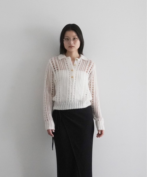 ニット セーター GANNI Mohair Lace Polo レディース メンズ GANNI ニット セーター Mohair Lace Polo レディース メンズ