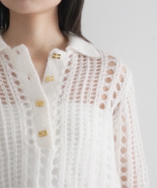 ニット セーター GANNI Mohair Lace Polo レディース メンズ GANNI ニット セーター Mohair Lace Polo レディース メンズ