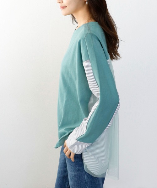 tシャツ バックチュールドッキングトップス レディース
