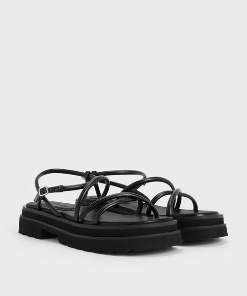 ★CHARLES&KEITH★パッフィーストラップサンダル チューブラース CHARLES ＆ KEITH サンダル パッフィーストラップ レディース