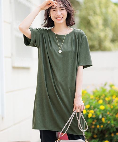 BELLUNA PLUS（ベルーナプラス） ワンピース 夏 半袖 かのこ素材タック