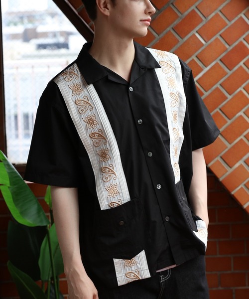 新品　HOUSTON　キューバシャツ HOUSTON シャツ ノーカラーキューバシャツ メンズ レディース