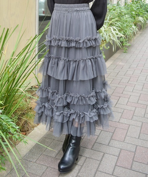 axes femme スカート フリルチュールティアードスカート
