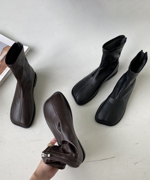 shoes365 ブーツ 「shoes365」ソフトレザー スクエアトゥ フラット