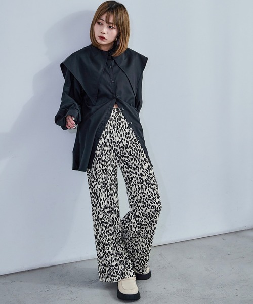 セットアップ ヒョウ柄 パンツ ワイド ジャケット S/M/L Fashion Letter パンツ レオパードワイドストレートプリーツ
