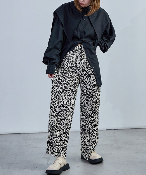 レオパード　プリーツパンツ　ヒョウ柄 ファッションレター Fashion Letter レオパードワイドストレート