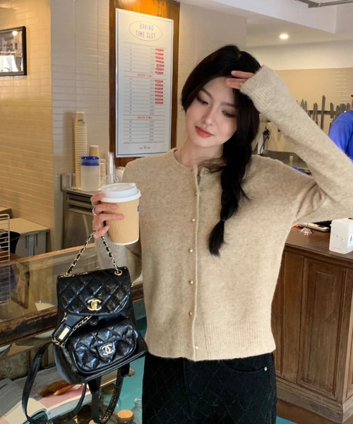 roomy ニット セーター ゴールド釦ニットカーディガン レディース