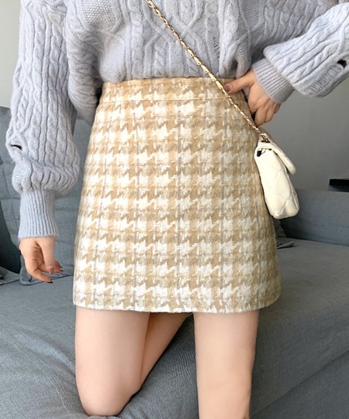 REMUR スカート ハイウエストミニスカート 千鳥格子柄 : ZOZOTOWN