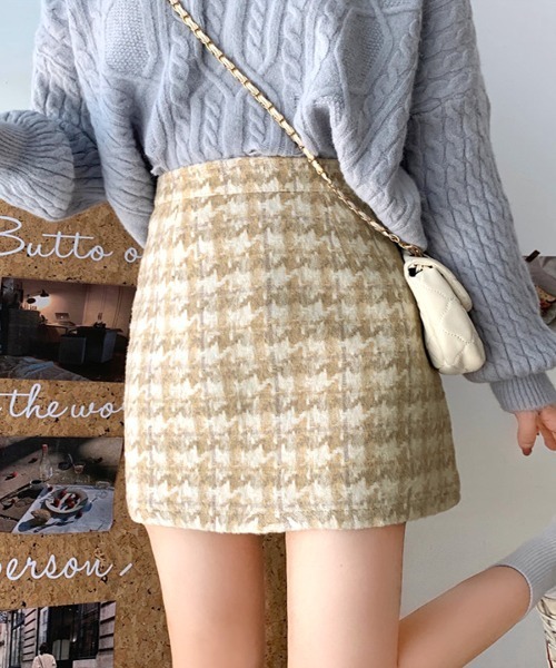 REMUR スカート ハイウエストミニスカート 千鳥格子柄 : ZOZOTOWN