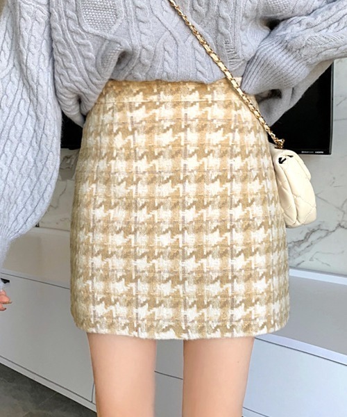 REMUR スカート ハイウエストミニスカート 千鳥格子柄 : ZOZOTOWN