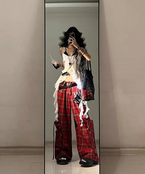 00s【semantic design】ジップチェックパンツ/Y2K/ギミック◎ Theater code（シアターコード）の「check pant/チェックパンツ Y2K